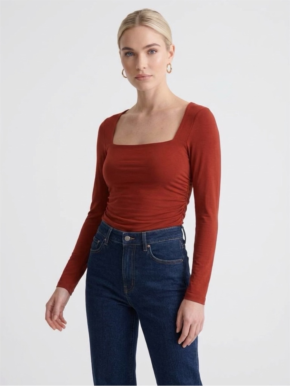 OGL Rust Square Neck Long Sleeve Top